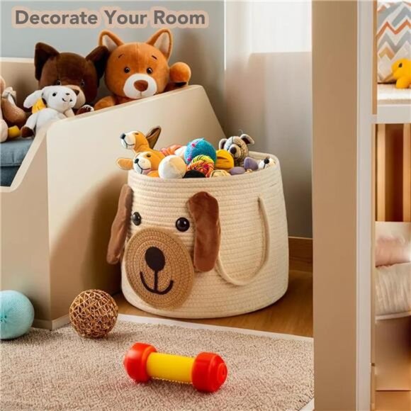 Large Dog Woven Basket with Handles - Toy Storage Bin, - Picture 2 of 14